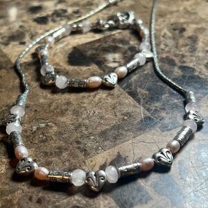 Brighton Silver and Pink pearls, chalcedony  Necklace and Bracelet Set